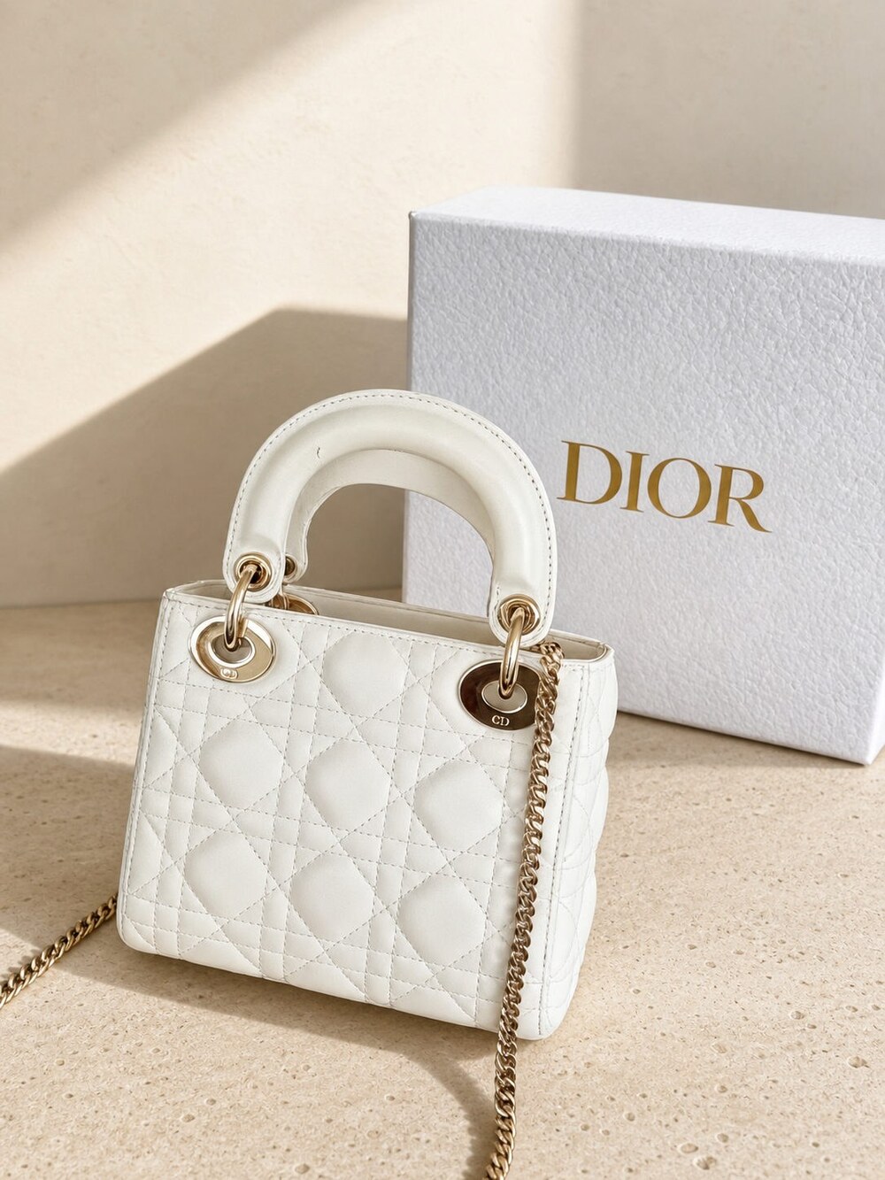 Dior White Cannage Lambskin Mini Lady Dior Handbag with Top Handles - Picture 4 of 7